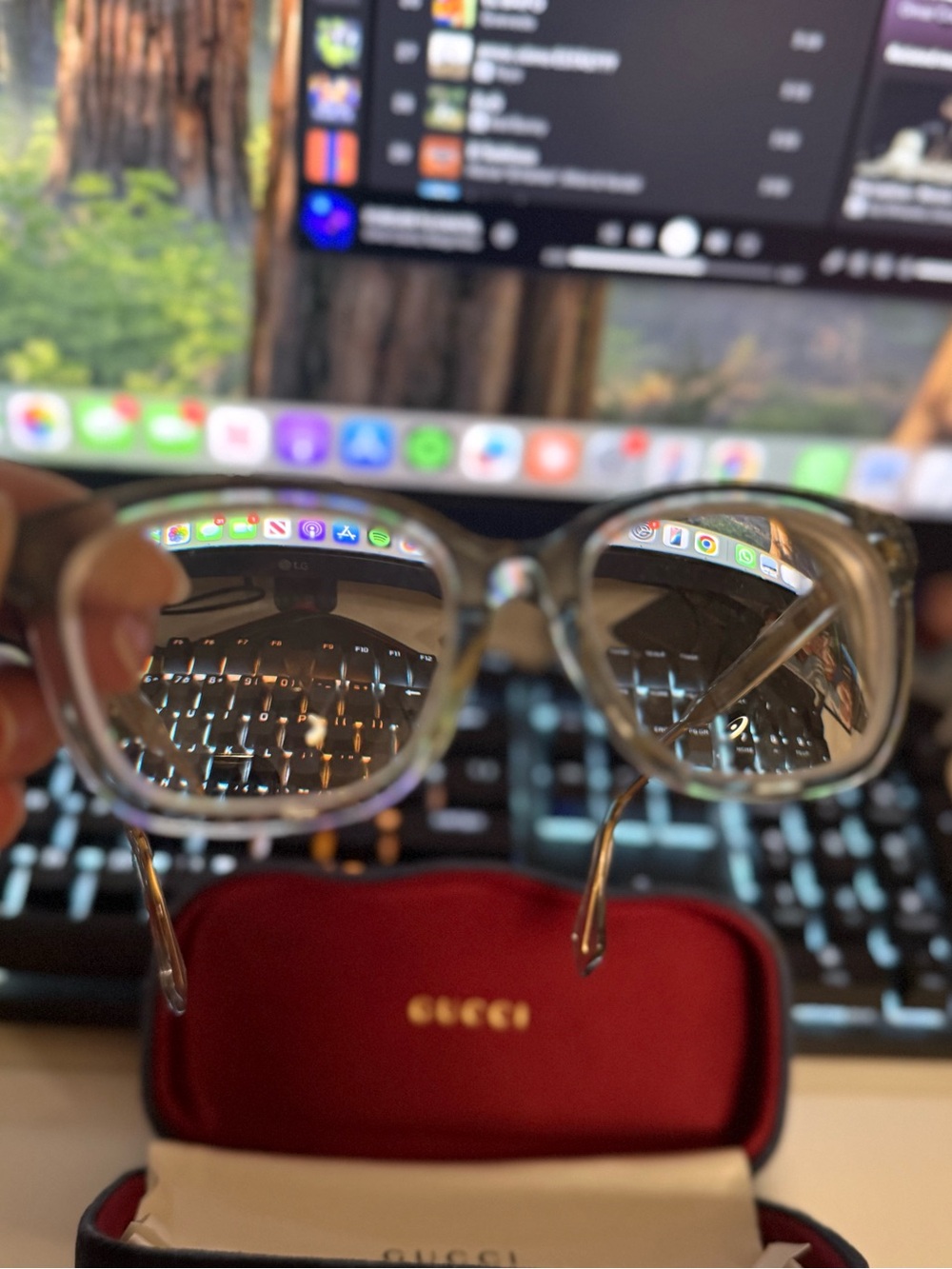 Gucci Clear Beige Frame Glasses with Gold Temples - Picture 2 of 7